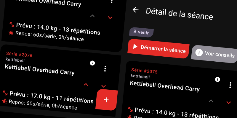 Interface FiTracking première séance : tempo intelligent, feedback RPE et suivi performance en temps réel