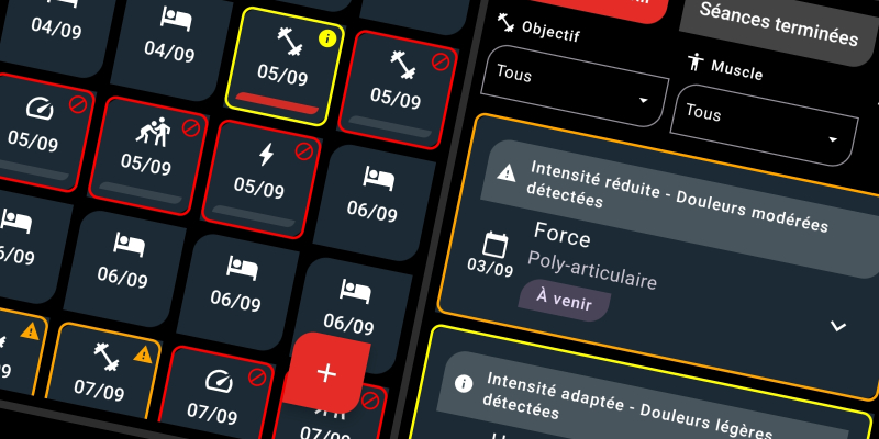 Interface FiTracking - Adaptations automatiques des séances selon les douleurs signalées